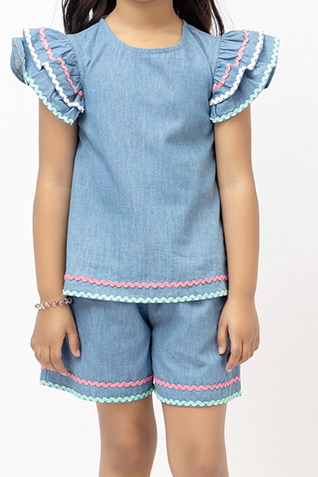 Ruffle Rush Cotton Denim Lace - Shorts