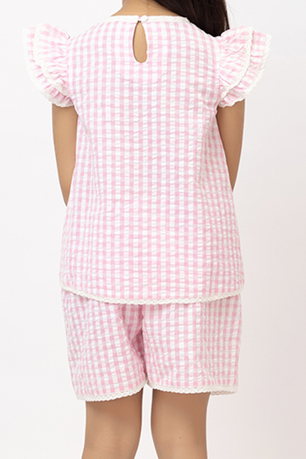 Ruffle Rush Pink Cotton Seersucker Lace - Shorts